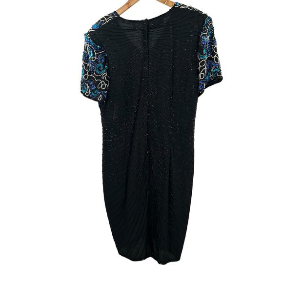 Stenay Silk Blue Sequin 80’s Black and Blue‎ Cocktail Dress Size 14 - Picture 3 of 12